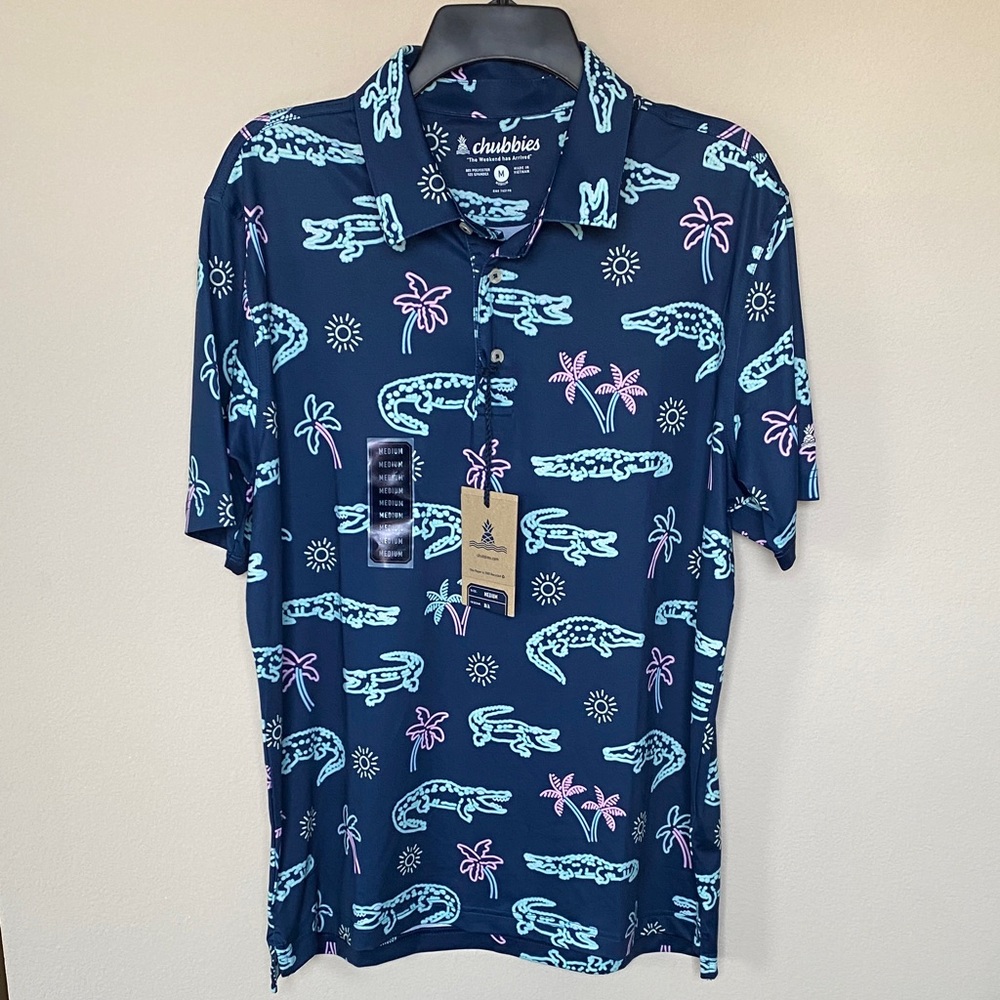 Chubbies Navy Alligator Palm Tree Polo Shirt